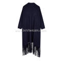 Women's Knitted Elastic Fringes Tassels Hem Poncho Cape